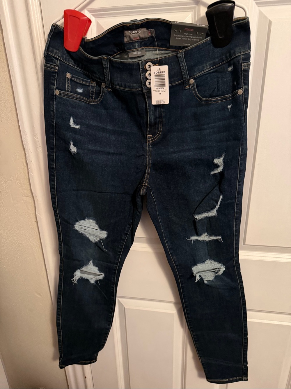 Torrid Dark Blue High-Rise Distressed Skinny Jeans
